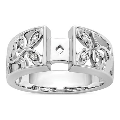 14K White Gold Diamond Leaf Engagement Engagement Ring Semi-Mount