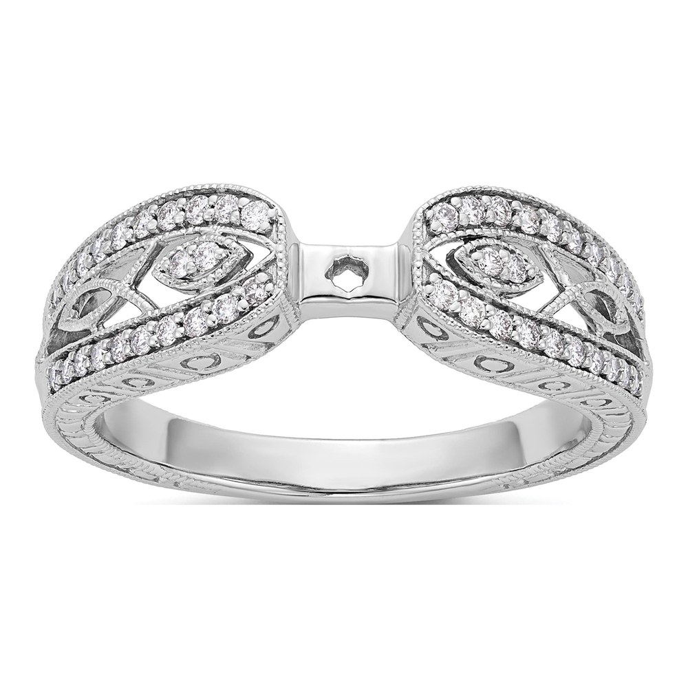 14K White Gold Diamond Vintage Engagement Ring Semi-Mount