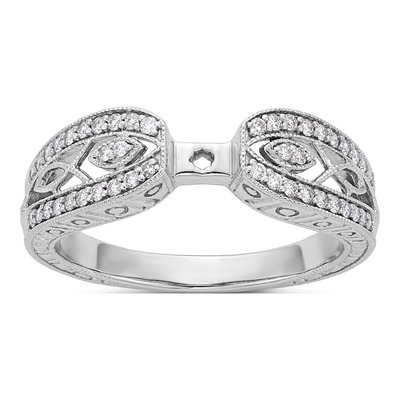 14K White Gold Diamond Vintage Engagement Ring Semi-Mount