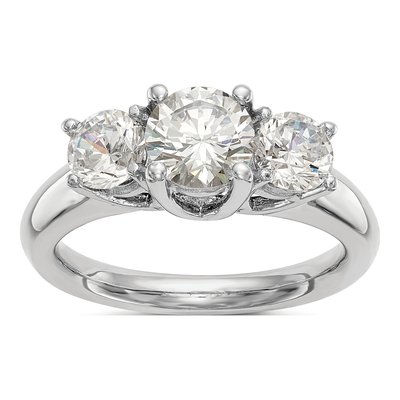 14K White Gold 3-Stone Sz Engagement Ring Mounting