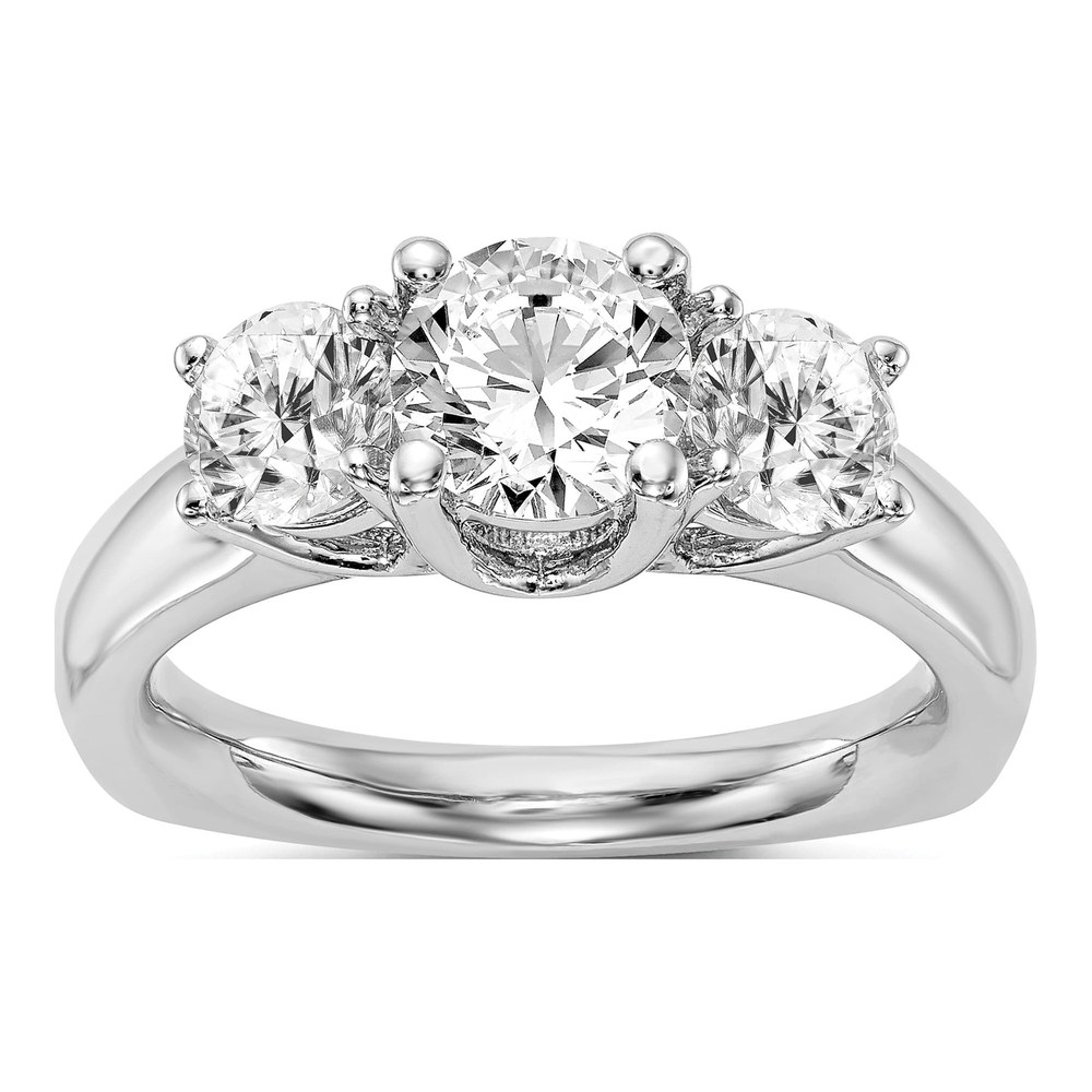 14K White Gold 3-Stone Ring Mounting