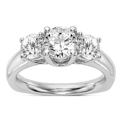 14K White Gold 3-Stone Ring Mounting