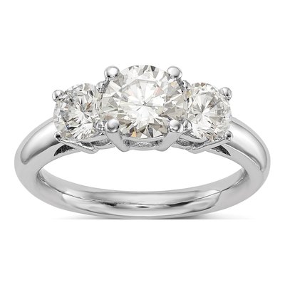 14K White Gold Diamond 3-Stone Engagement Ring Semi-Mount