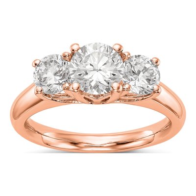 14K Rose Gold 3-Stone Engagement Ring Mounting