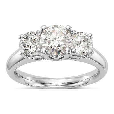 14K White Gold 3-Stone Engagement Ring Mounting
