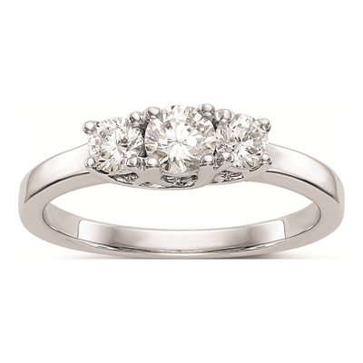 14K White Gold 3-Stone Diamond Engagement Ring Mounting