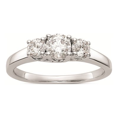 14K White Gold 3-Stone Setting Engagement Ring Mounting