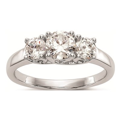 14K White Gold 3-Stone Diamond Engagement Ring Mounting