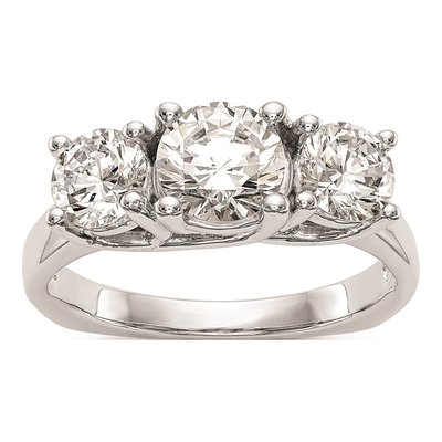 14K White Gold 3-Stone Diamond Engagement Ring Mounting