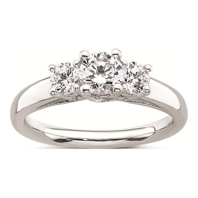 14K White Gold 3-Stone Engagement Ring Mounting