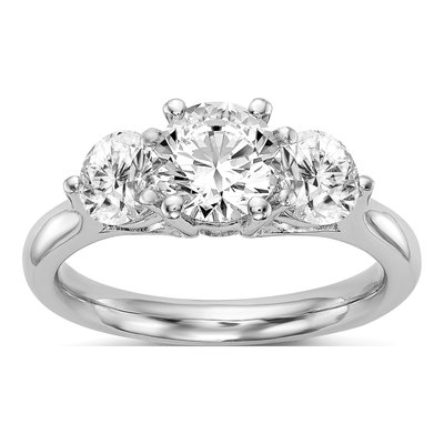 14K White Gold 3-Stone Ring Mounting