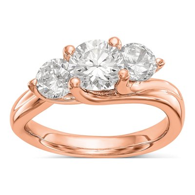 14K Rose Gold 3-Stone Engagement Ring Mounting