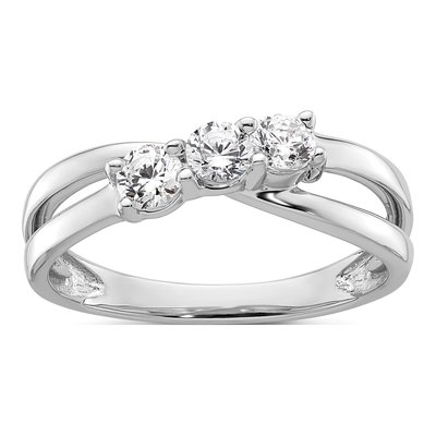 14K White Gold Lab-Grown Diamond 3-Stone Engagement Ring Semi-Mount