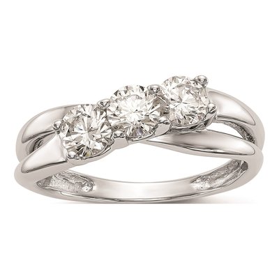 14K White Gold Diamond 3-Stone Engagement Ring Mounting