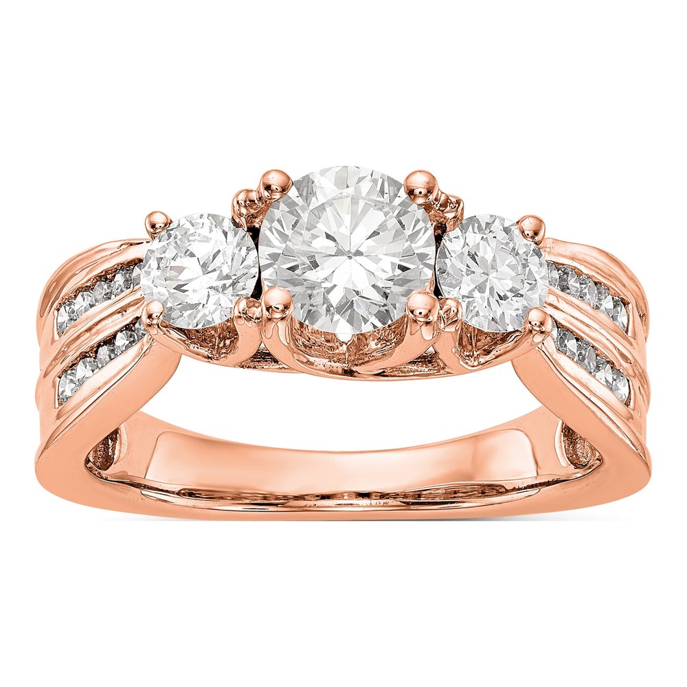 14K Rose Gold 3-Stone Diamond Engagement Ring Semi-Mount