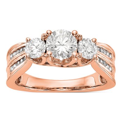 14K Rose Gold 3-Stone Diamond Engagement Ring Semi-Mount