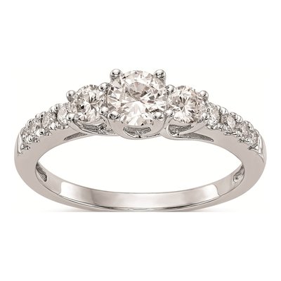 14K White Gold 3-Stone Engagement Ring Mounting