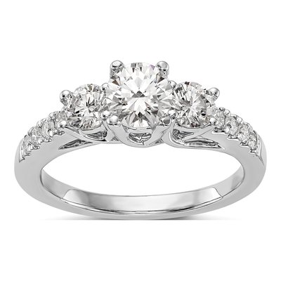 14K White Gold Diamond 3-Stone Engagement Ring Semi-Mount