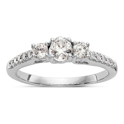 14K White Gold Diamond 3-Stone Engagement Ring Semi-Mount