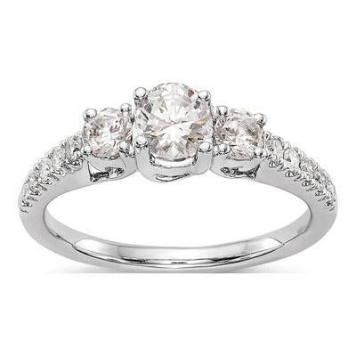 14K White Gold Diamond 3-Stone Engagement Ring Semi-Mount
