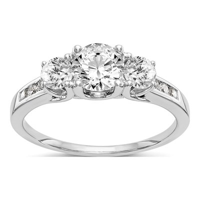 14K White Gold Lab-Grown Diamond 3-Stone Engagement Ring Semi-Mount