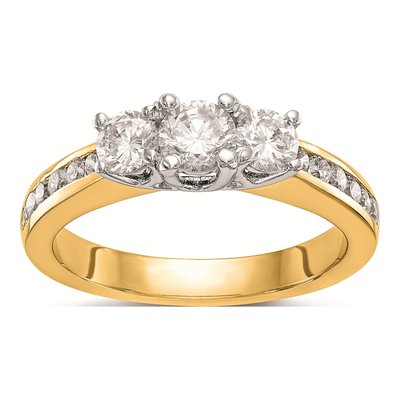 14K Two-Tone Gold Diamond 3-Stone Engagement Ring Semi-Mount