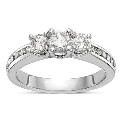 14K White Gold Diamond 3-Stone Engagement Ring Semi-Mount
