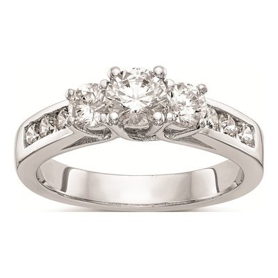 14K White Gold 3-Stone Engagement Ring Mounting