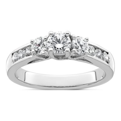 14K White Gold Diamond 3-Stone Engagement Ring Semi-Mount