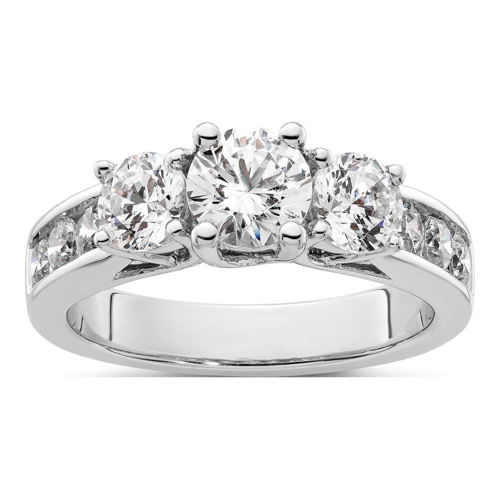 14K White Gold Diamond 3-Stone Engagement Ring Semi-Mount
