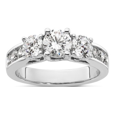 14K White Gold Diamond 3-Stone Engagement Ring Semi-Mount