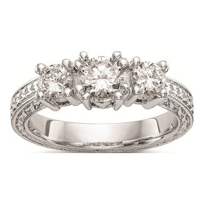 14K White Gold 3-Stone Diamond Engagement Ring Mounting