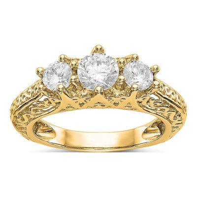 14K Yellow Gold 3-Stone Engagement Ring Mounting