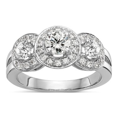 14K White Gold 1 1/3 ct tw Lab-Grown Diamond 3-Stone Engagement Ring