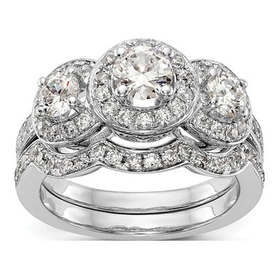 14K White Gold Diamond 3-Stone Engagement Ring Semi-Mount – view 7