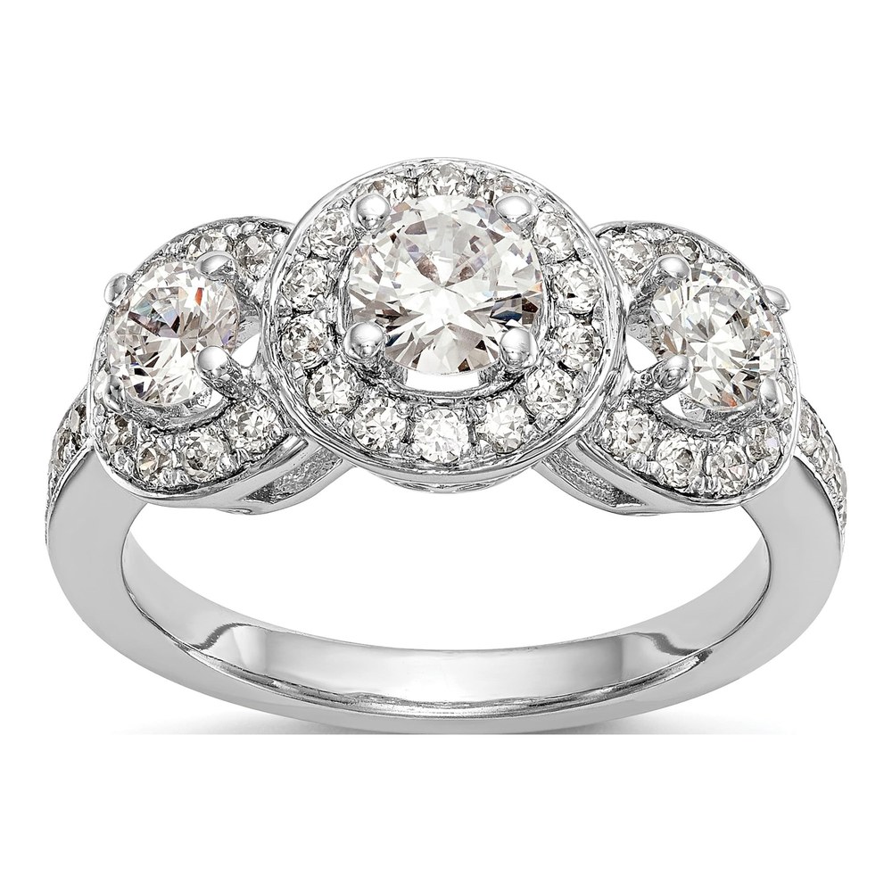 14K White Gold Diamond 3-Stone Engagement Ring Semi-Mount