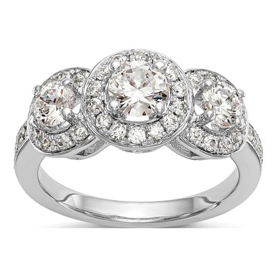 14K White Gold Diamond 3-Stone Engagement Ring Semi-Mount