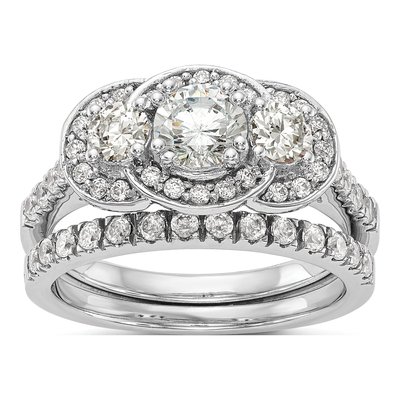 14K White Gold Diamond 3-Stone Engagement Ring Semi-Mount – view 7