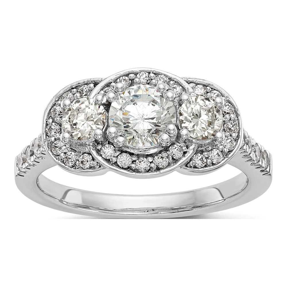 14K White Gold Diamond 3-Stone Engagement Ring Semi-Mount