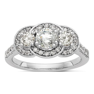 14K White Gold Diamond 3-Stone Engagement Ring Semi-Mount