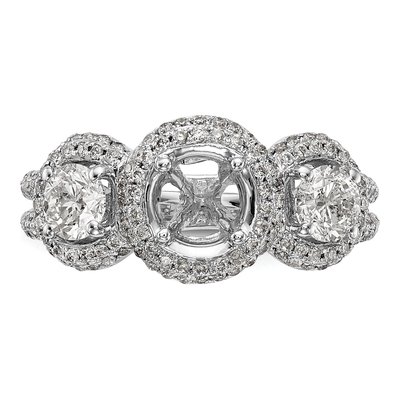 14K White Gold Diamond Halo Engagement Ring Semi-Mount – view 4