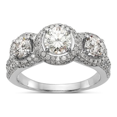 14K White Gold Diamond Halo Engagement Ring Semi-Mount