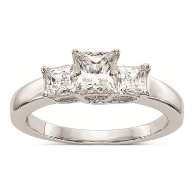 14K White Gold 3-Stone Diamond Setting Engagement Ring Mounting