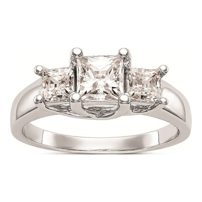 14K White Gold 3-Stone Diamond Engagement Ring Mounting