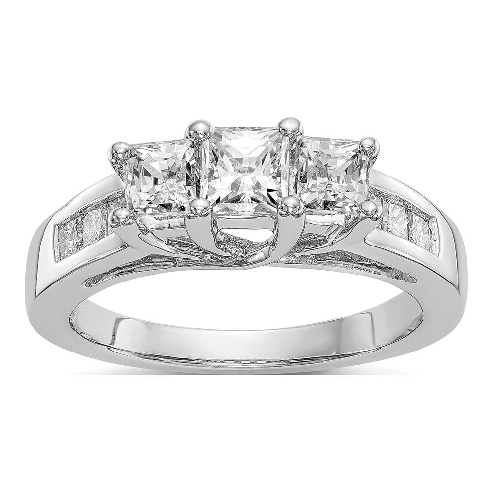 14K White Gold Diamond 3-Stone Engagement Ring Semi-Mount