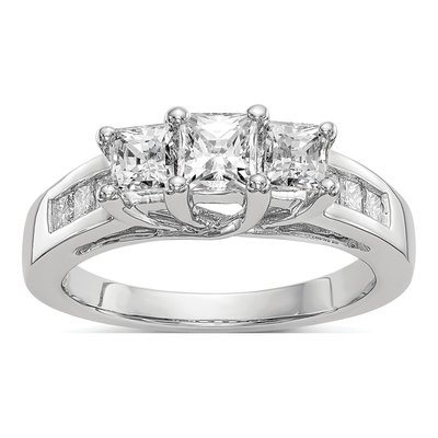 14K White Gold Diamond 3-Stone Engagement Ring Semi-Mount