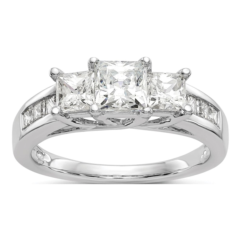 14K White Gold 3-Stone Diamond Semi-Mount Ring