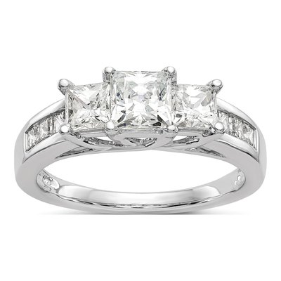 14K White Gold Diamond 3-Stone Engagement Ring Semi-Mount