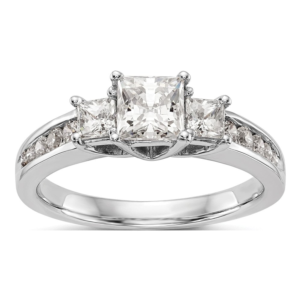 14K White Gold Diamond 3-Stone Engagement Ring Semi-Mount