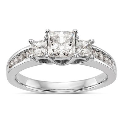 14K White Gold Diamond 3-Stone Engagement Ring Semi-Mount